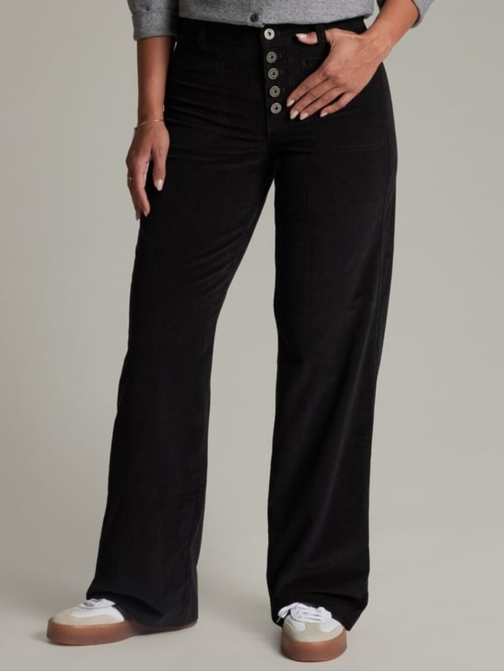 Kuhl NWT Lydia Corduroy Wide Leg High Rise Pants Black Stretch Size 16 Reg